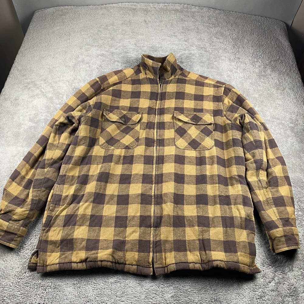 Wolverine Jacket Sherpa Lined Flannel Full Zip Workwear Mens Large Yellow‎ Plaid